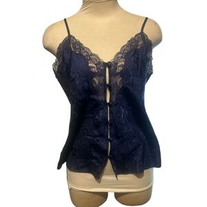 Erica Taylor Intimate  Lace Trim Navy Camisole  Button Down Top Size Medium
